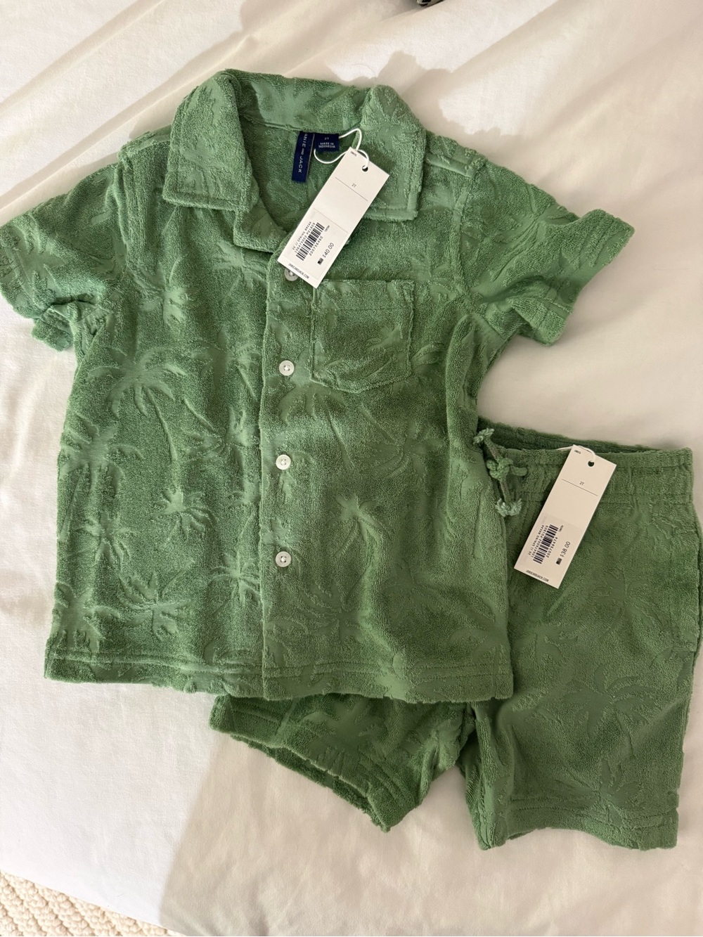 Janie and Jack Green Terry Cloth Short Set - Button Shirt & Shorts